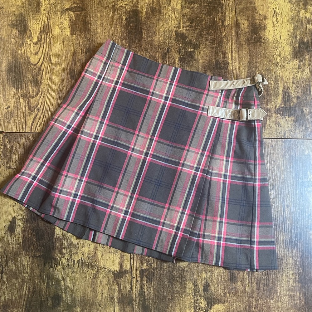 Tommy Hilfiger Gray and Pink Pleated Skater Mini Skirt